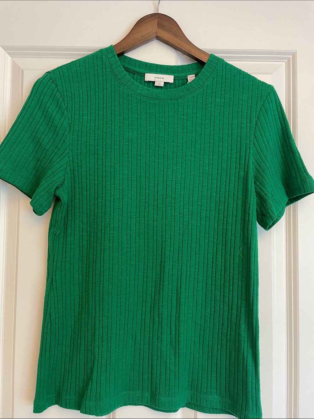 Vince Green Ribbed Short Sleeve Knit Tee